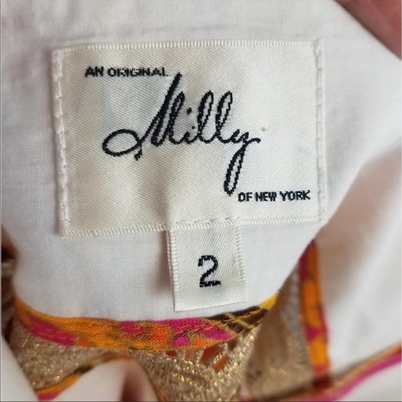 Milly of NY | Vintage Paisley Print Pink Gold Lace Dress - Picture 6 of 8